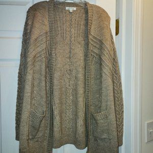 Orvis Open Front Cardigan Sweater Pockets Medium Brown Acrylic Wool